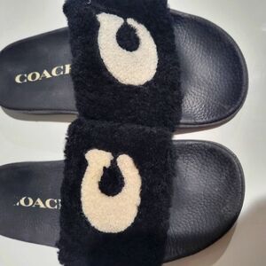 Coach Black Ulla Shearling Slides